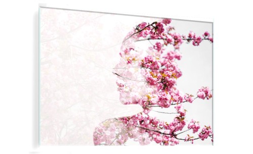 OBRAZ SZKLANY DO SALONU KOBIETA RÓŻOWE KWIATY