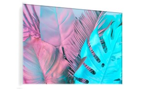 OBRAZ SZKLANY DO SALONU KOLOROWE LIŚCIE MONSTERA