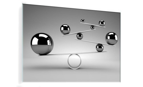 OBRAZ SZKLANY DO SALONU SZTUKA NOWACZESNA SREBRNE KULE BALANS 