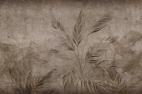 Fototapeta do salonu sypialni BETONOWA ŚCIANA LIŚCIE 