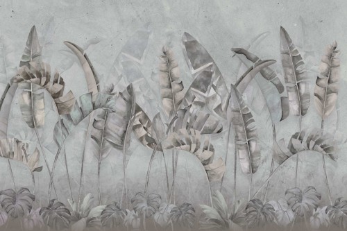 Fototapeta do salonu sypialni TROPIKALNE LIŚCIE BETON