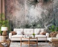 FOTOTAPETA DO SALONU SYPIALNI BETON MONSTERA ROŚLINY