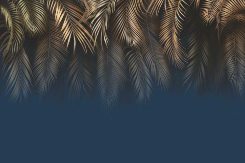 FOTOTAPETA 3D DO SALONU SYPIALNI ZŁOTE LIŚCIE PALMY