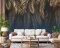 FOTOTAPETA 3D DO SALONU SYPIALNI ZŁOTE LIŚCIE PALMY