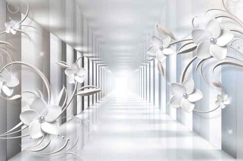 ELEGANCKA FOTOTAPETA DO SALONU SYPIALNI TUNEL 3D KWIATY