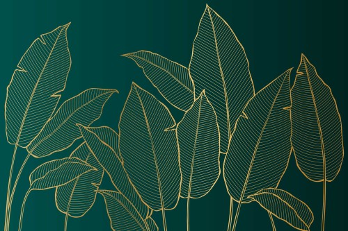 FOTOTAPETA DO SALONU SYPIALNI ZŁOTE LIŚCIE BANANOWCA