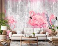 FOTOTAPETA DO SALONU SYPIALNI RÓŻOWE FLAMINGI 