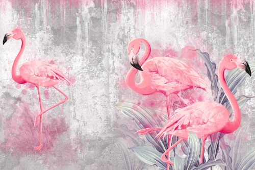 FOTOTAPETA DO SALONU SYPIALNI RÓŻOWE FLAMINGI 