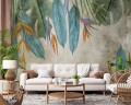 FOTOTAPETA DO SALONU SYPIALNI BARWNE LIŚCIE TROPIKALNE