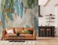 FOTOTAPETA DO SALONU SYPIALNI BARWNE LIŚCIE TROPIKALNE