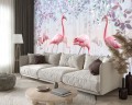 FOTOTAPETA DO SALONU SYPIALNI FLAMINGI KWIATY