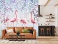 FOTOTAPETA DO SALONU SYPIALNI FLAMINGI KWIATY