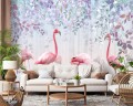 FOTOTAPETA DO SALONU SYPIALNI FLAMINGI KWIATY