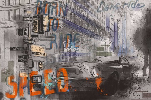 FOTOTAPETA DO SALONU SYPIALNI ULICA MIASTO AUTO RETRO