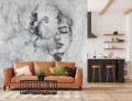 FOTOTAPETA DO SALONU SYPIALNI BETON KOBIETA KWIATY