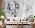 FOTOTAPETA DO SALONU SYPIALNI BETON KOBIETA KWIATY