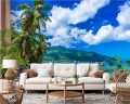 FOTOTAPETA DO SALONU SYPIALNI TROPIKI PLAŻA OCEAN PALMY