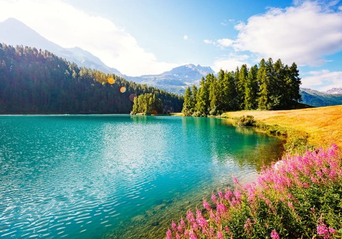 FOTOTAPETA DO SALONU SYPIALNI KRAJOBRAZ POLANA JEZIORO
