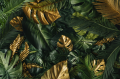 FOTOTAPETA DO SALONU SYPIALNI LIŚCIE MONSTERY ZŁOTA MONSTERA