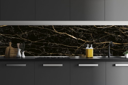 ELEGANCKA FOTOTAPETA DO KUCHNI ZMYWALNA CZERŃ ZŁOTO