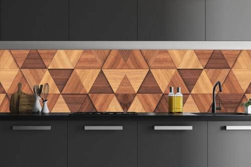 FOTOTAPETA DO KUCHNI ZMYWALNA DREWNIANE TRÓJKĄTY