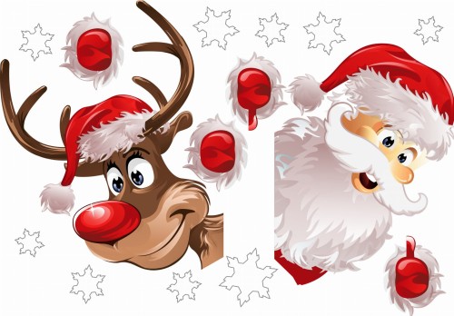 ŚWIĄTECZNA NAKLEJKA NA ŚCIANĘ i OKNA ŚWIĘTY MIKOŁAJ I RENIFER