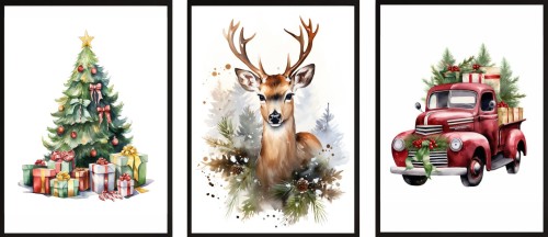 Plakaty świąteczne ZESTAW PLAKATÓW Auto Choinka Renifer