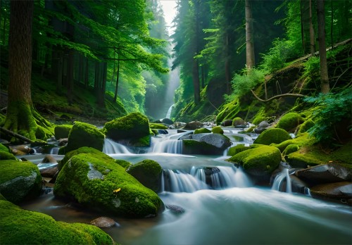 FOTOTAPETA LAS RZEKA DO SALONU SYPIALNI STRUMYK W LESIE LAS NATURA