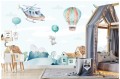 Fototapeta ścienna dla dzieci dla chłopca KRÓLICZKI Z BALONAMI DOMKI SAMOLOTY