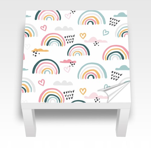 Naklejka laminowana na STOLIK IKEA dla dzieci  PASTELOWA TĘCZA