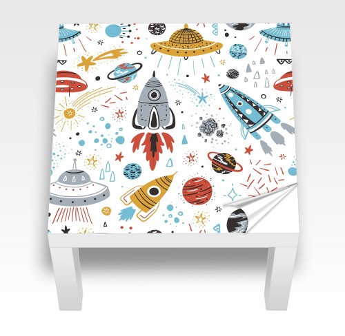 Naklejka laminowana na STOLIK IKEA dla dzieci 55x55 cm KOSMOS RAKIETA