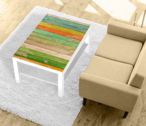 Naklejka laminowana na STOLIK KAWOWY IKEA KOLOROWE DREWNO DESKI