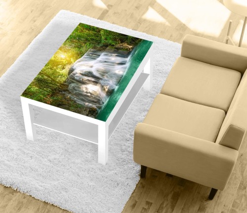 Naklejka laminowana na STOLIK KAWOWY IKEA WODOSPAD W LESIE SŁOŃCE