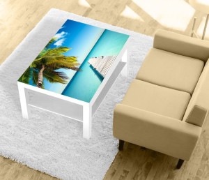 Naklejka laminowana na STOLIK KAWOWY IKEA LACK PALMA TROPIKI OCEAN MOLO