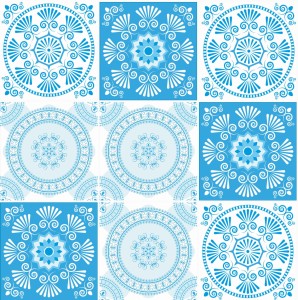 Naklejki na płytki kafelki odklej przyklej BŁĘKITNY ORNAMENT KWIATY 