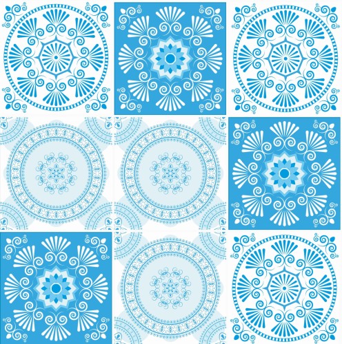 Naklejki na płytki kafelki odklej przyklej BŁĘKITNY ORNAMENT KWIATY 