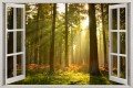 Naklejki na ścianę 3D okno z widokiem las słońce drzewa natura