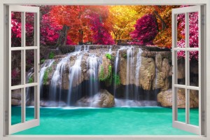 Naklejki na ścianę okno z widokiem WODOSPADY W TAJLANDII 