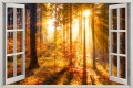 Naklejki na ścianę okno z widokiem jesienny las drzewa