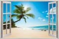 Naklejki na ścianę okno z widokiem morze pomost plaża
