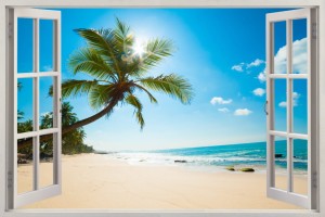 Naklejki na ścianę okno z widokiem morze pomost plaża