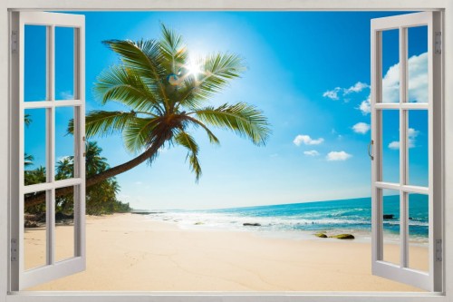 Naklejki na ścianę okno z widokiem morze pomost plaża