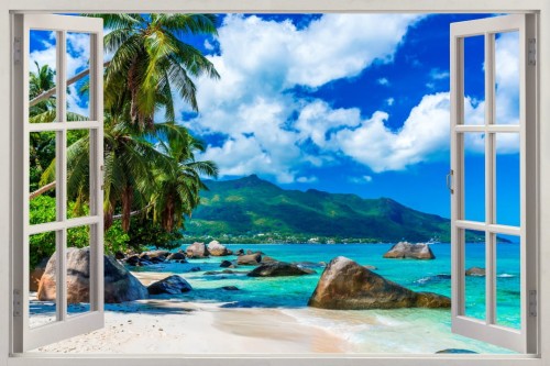 Naklejki na ścianę okno z widokiem plaża na Szeszelach ocean