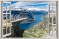 Naklejki na ścianę okno z widokiem klif jezioro górskie 