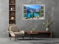 Naklejka do salonu ścienna WIDOK PRZEZ BIAŁE OKNO na górskie jezioro góry