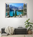 Naklejka do salonu ścienna WIDOK PRZEZ BIAŁE OKNO na górskie jezioro góry