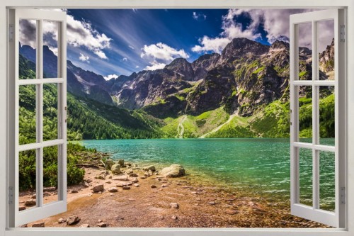 Naklejki na ścianę 3d okno z widokiem Morskie Oko jezioro