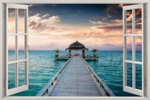 Naklejki na ścianę 3D okno z widokiem Malediwy ocean