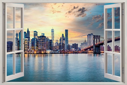 Naklejki na ścianę 3d okno z widokiem NEW YORK MOST WIDOK MIASTO 