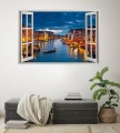 Naklejka do salonu sypialni WIDOK PRZEZ BIAŁE OKNO Wenecja kanał nocą